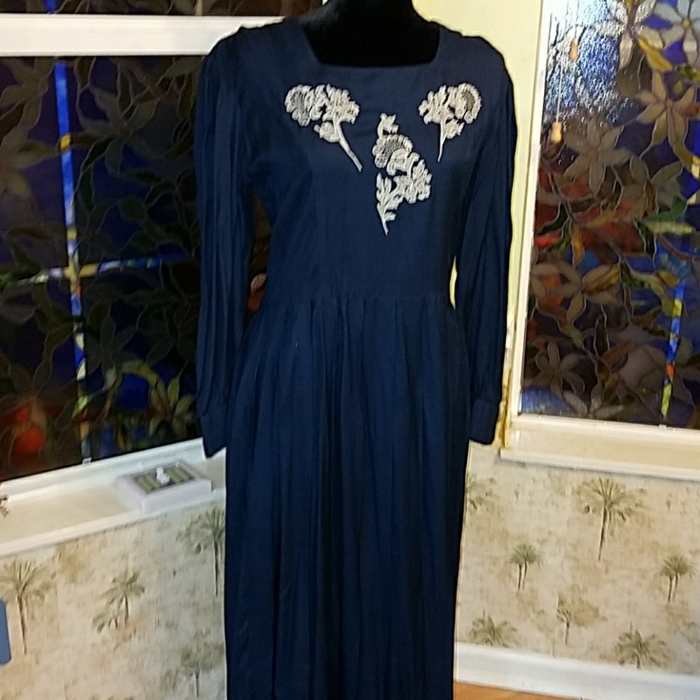 Navy Blue, Ankle Length Dress.  Size Medium.